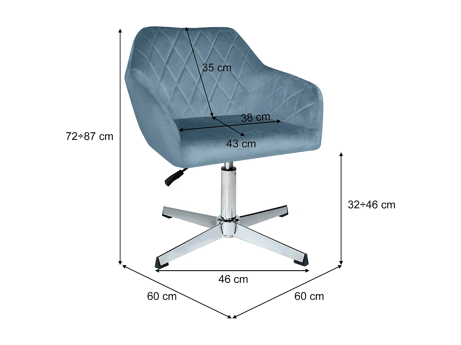 Poltrona ufficio regolabile in altezza in velluto carta da zucchero, poltrona girevole mod. Louise