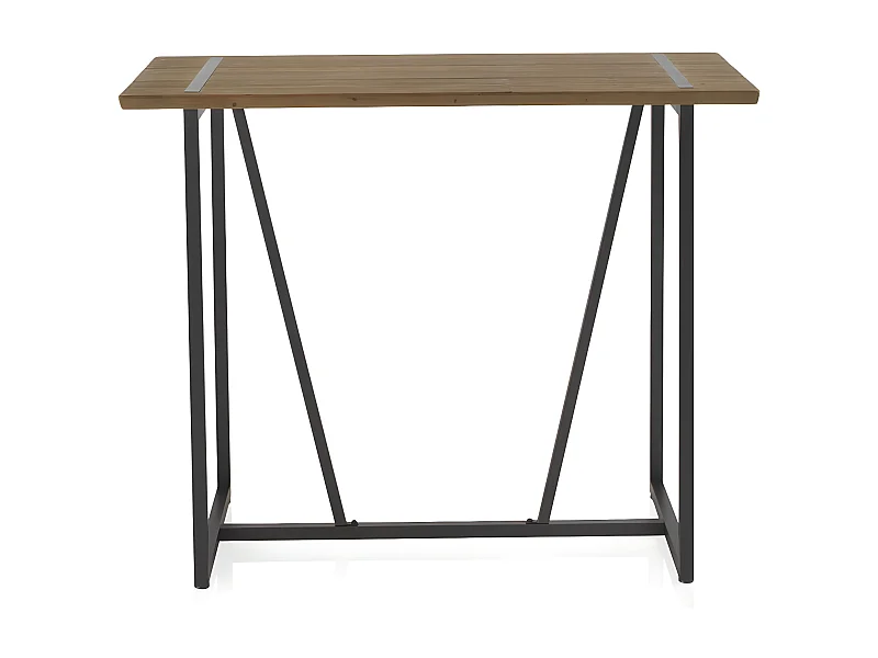 Mesa alta de bar 130x70 de madera de abeto con patas metálicas negras