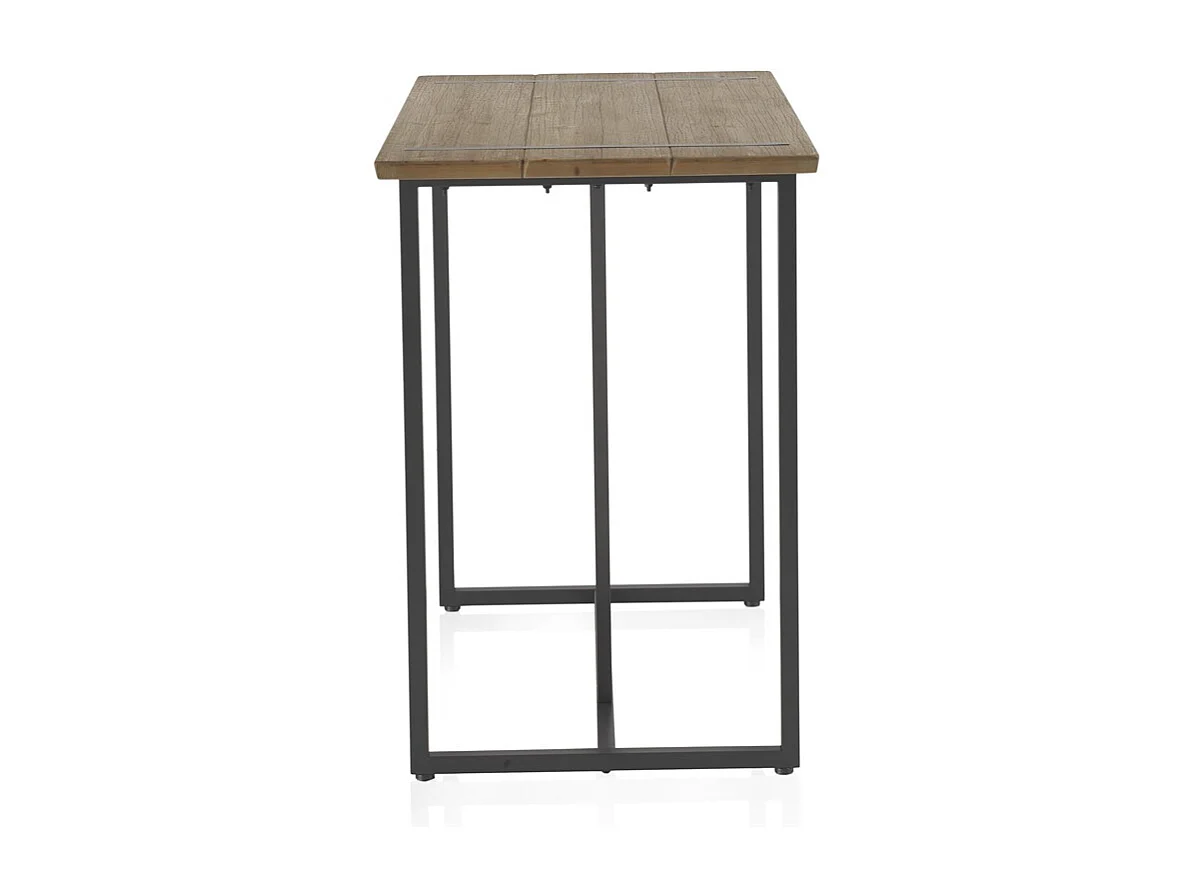 Mesa alta de bar 130x70 de madera de abeto con patas metálicas negras