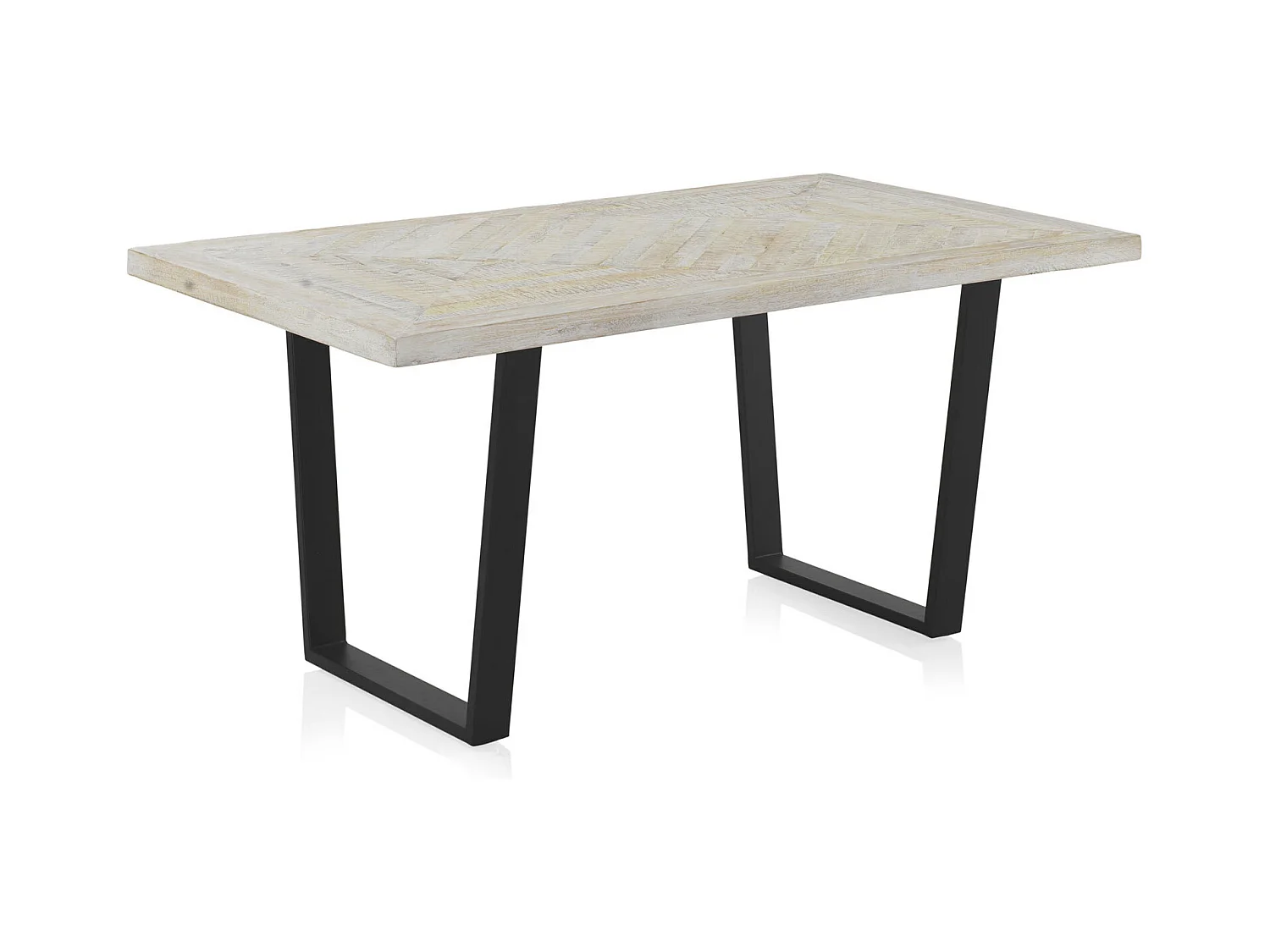 Table en bois de manguier massif patiné blanc 160x90
