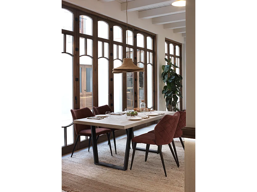 Mesa maciça de madeira de manga patinada a branco 160x90