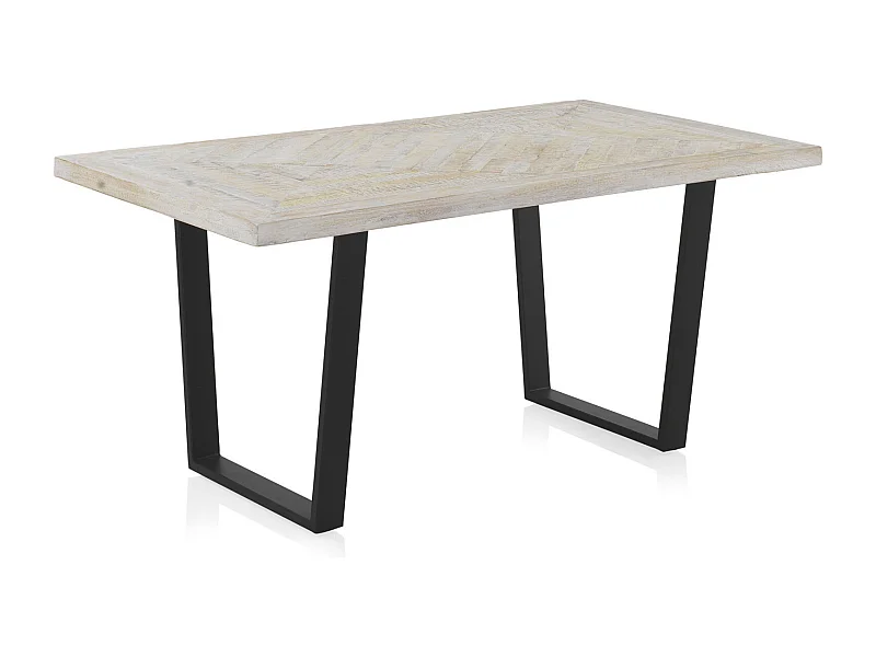 Massivholztisch aus weiß patiniertem Mangoholz 160x90