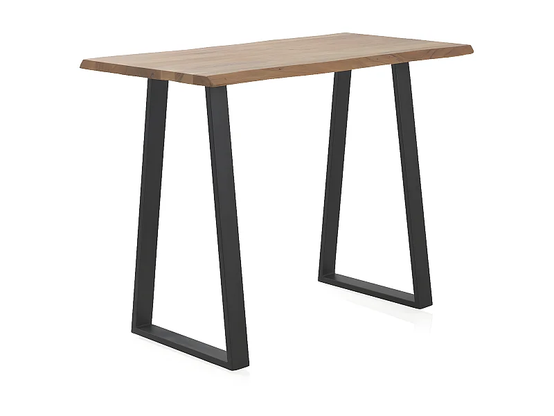 Mesa alta de bar 130x70 de madera maciza de acacia con patas metálicas negras