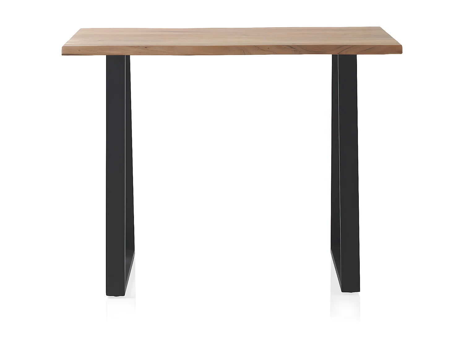 Mesa alta de bar 130x70 de madera maciza de acacia con patas metálicas negras