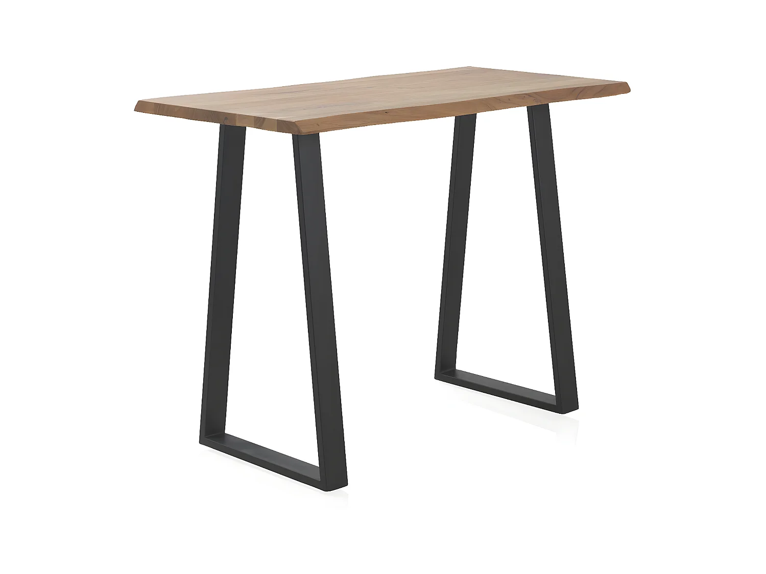 Table de bar haute 130x70 en acacia massif avec pieds en métal noir