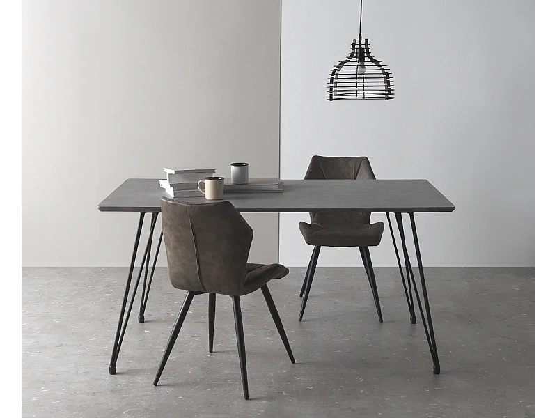 Table en mélamine effet ciment avec pieds en métal 160x90