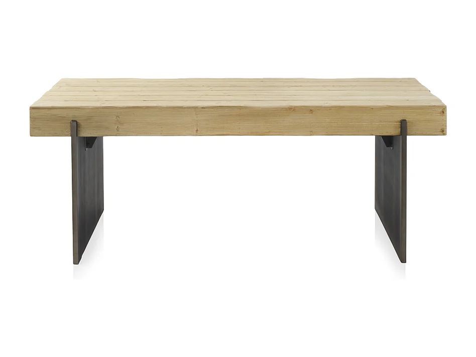 Tisch aus mitteldichter Faserplatte mit Fichtenfurnier und metallfarben lackierten Beinen 200x94