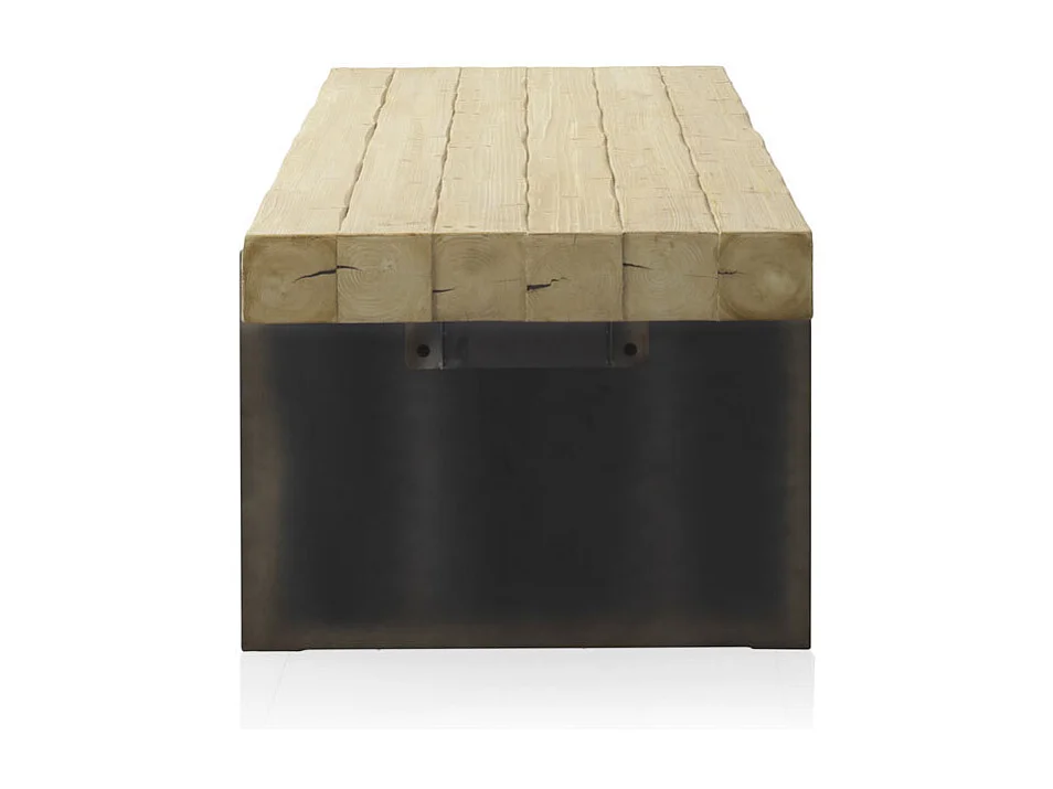 Tisch aus mitteldichter Faserplatte mit Fichtenfurnier und metallfarben lackierten Beinen 200x94