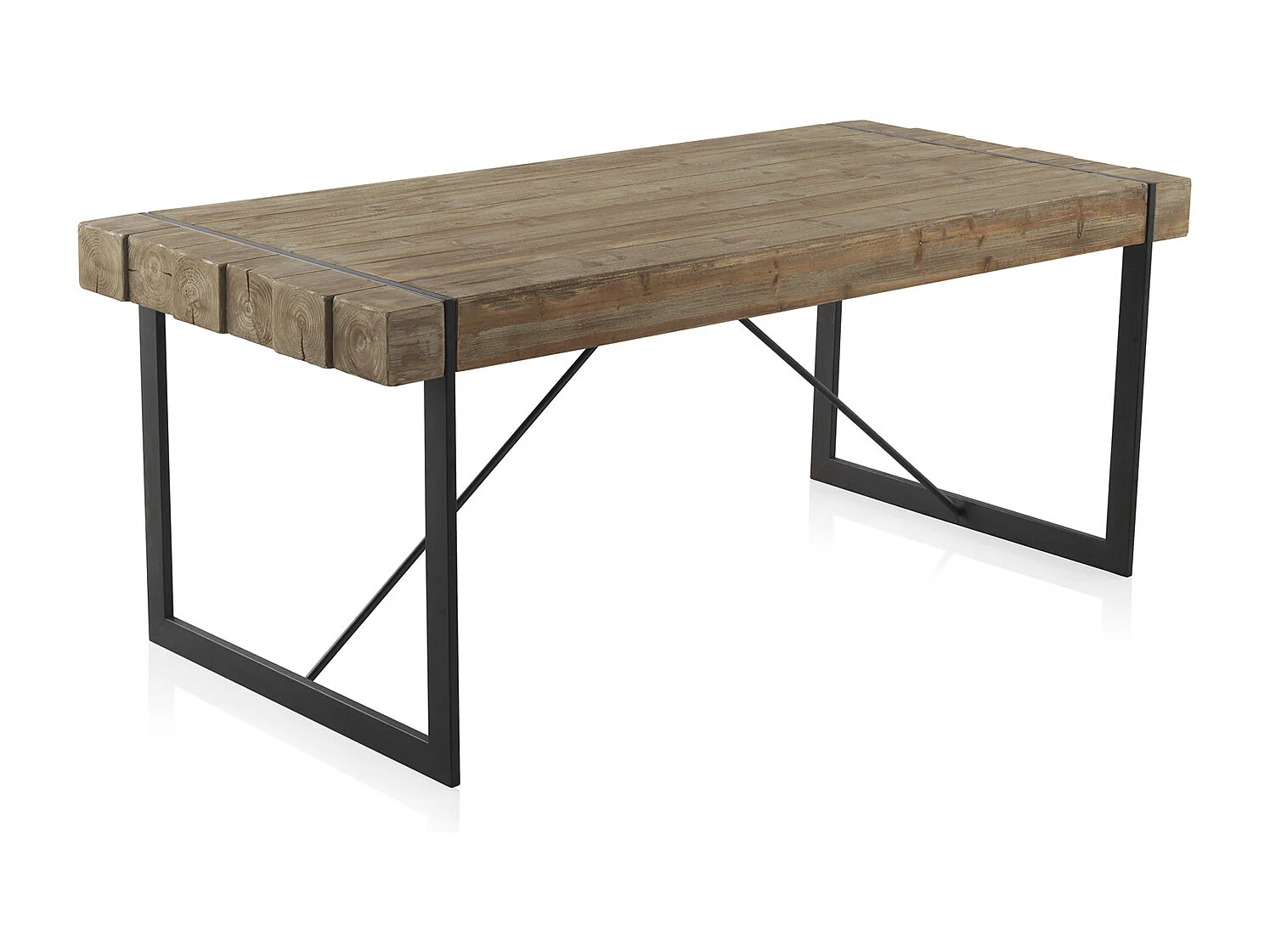 Tischplatte, Furnier aus Fichtenholz, Metallbeine 200 x 90