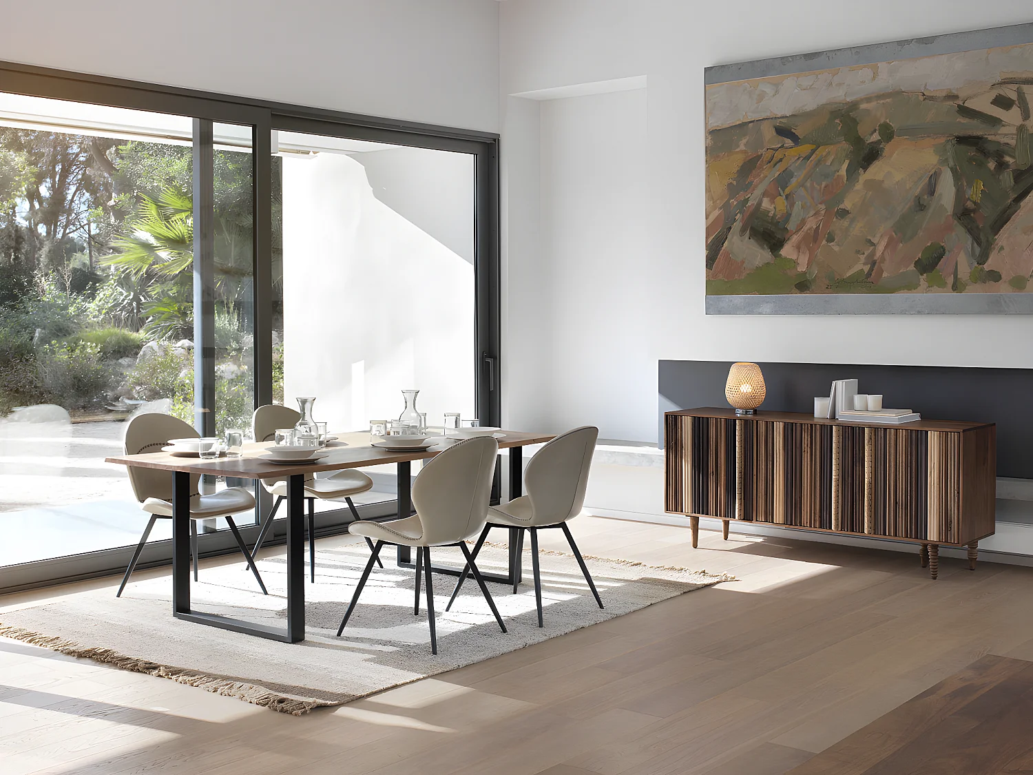 Mesa de madeira maciça de acácia 200x100 com pés de metal preto