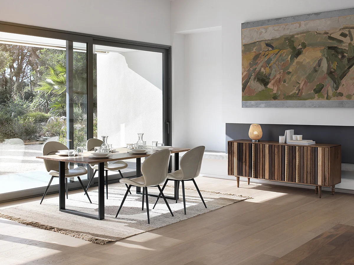 Mesa de madeira maciça de acácia 200x100 com pés de metal preto