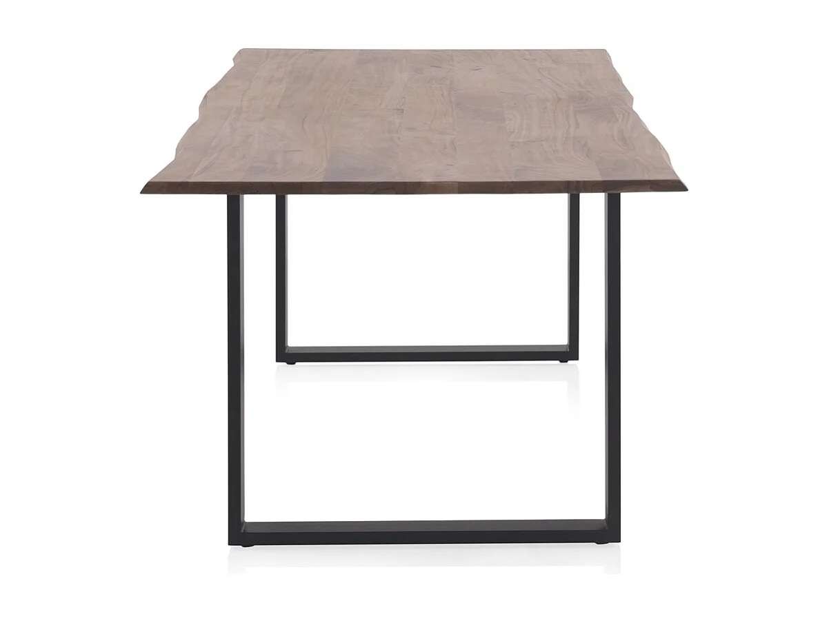 Mesa de madeira maciça de acácia 200x100 com pés de metal preto