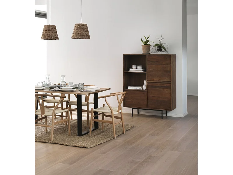 Table en bois massif d'acacia 140x80 avec pieds métalliques noirs