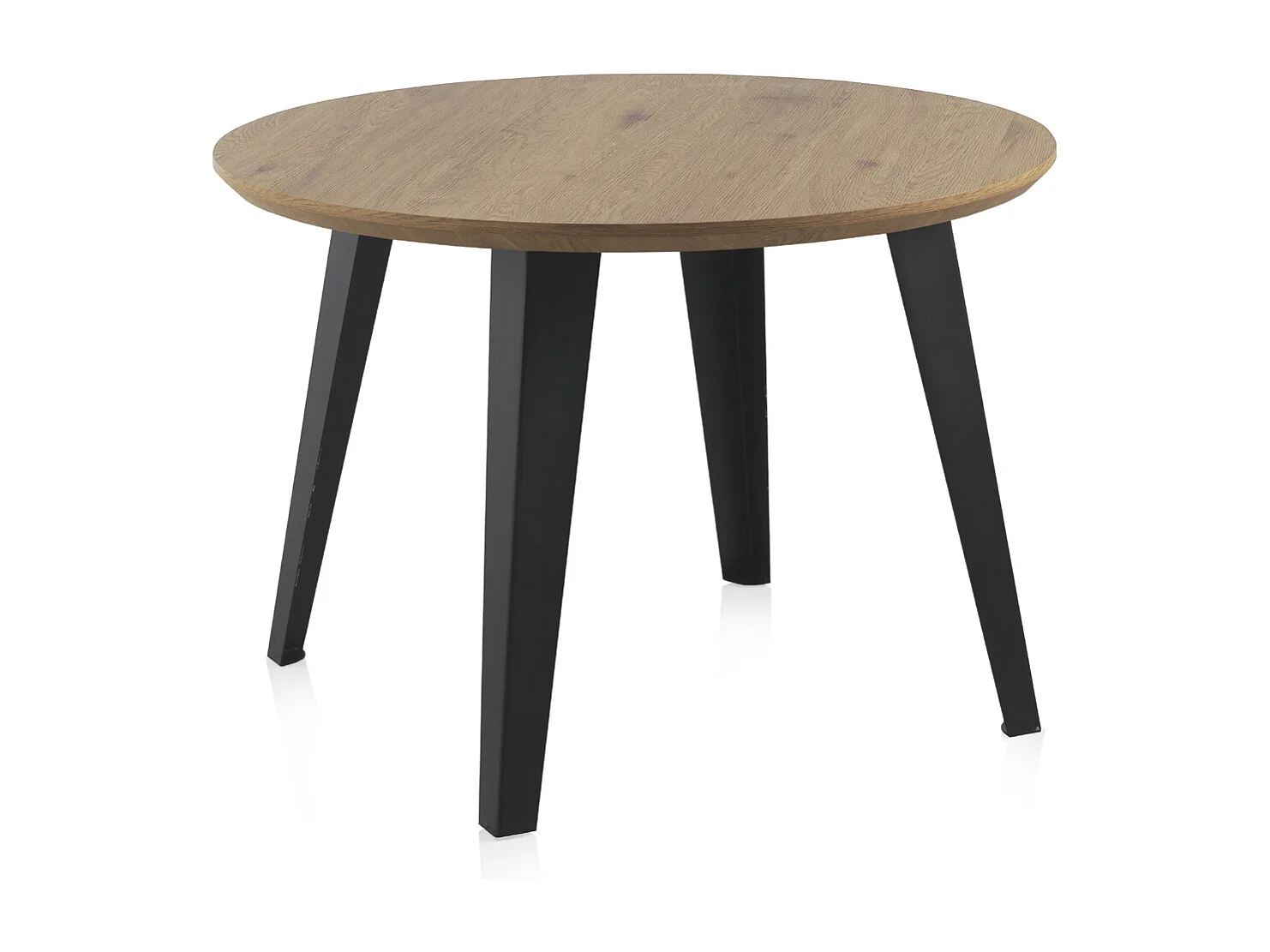 Table en mélamine effet frêne avec pieds métalliques 110 cm de diamètre