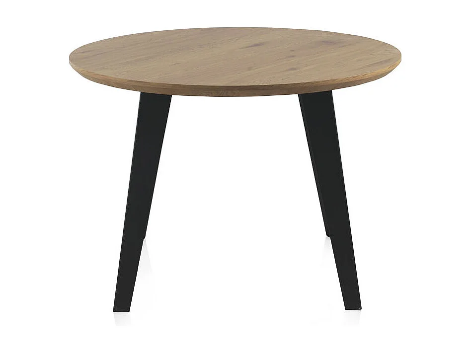 Table en mélamine effet frêne avec pieds métalliques 110 cm de diamètre