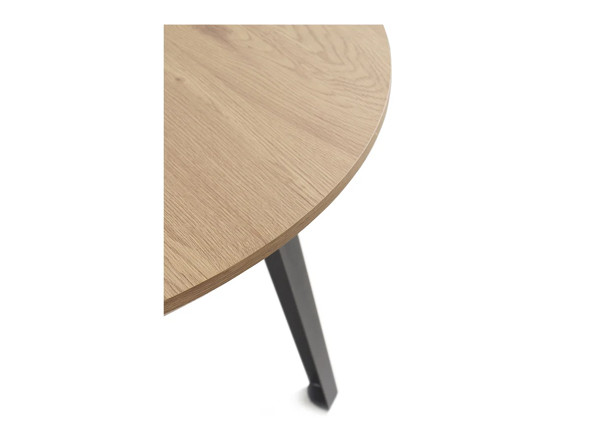 Table en mélaminé effet frêne avec pieds en métal diamètre 110