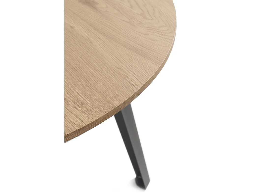 Table en mélamine effet frêne avec pieds métalliques 110 cm de diamètre