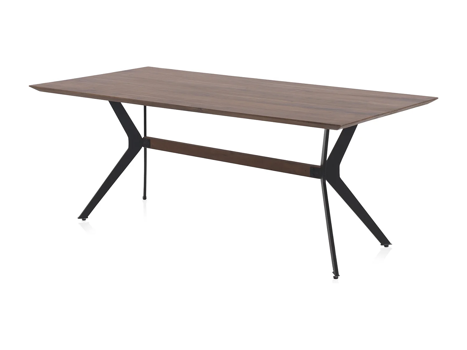 Mesa maciça de madeira de acácia 200x100 com pés de metal preto