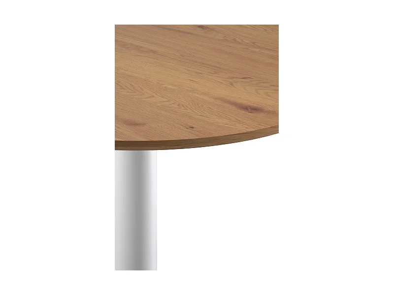 Tavolo in melaminico effetto cenere con gambe centrali in metallo bianco diametro 100