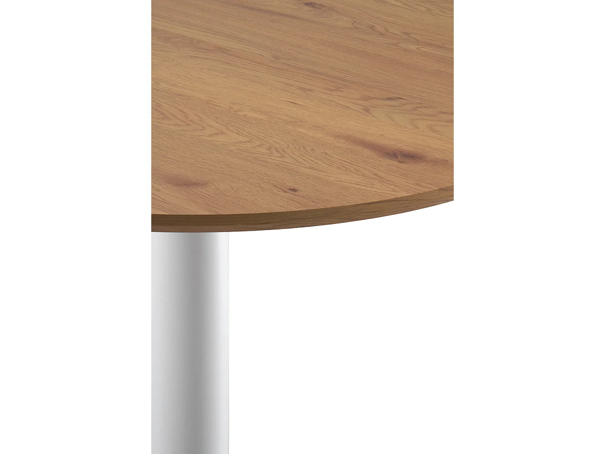 Mesa de melamina com efeito de madeira de freixo com perna central de metal branco 100 diâmetro