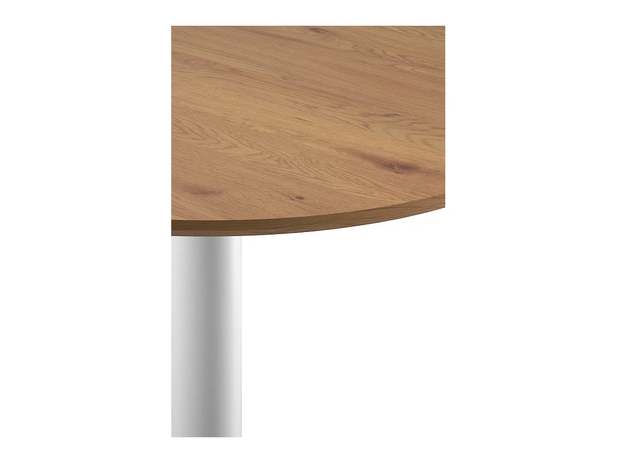 Mesa de melamina efecto fresno con pie central metálico blanco 100 diámetro