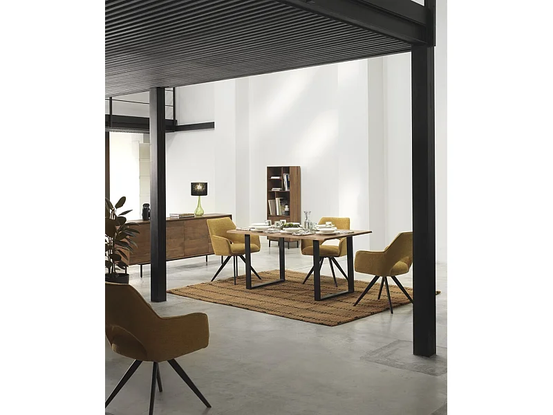 Mesa de madeira maciça de acácia 180x90 com pés de metal preto