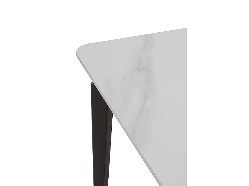 Mesa cerámica blanca con patas de metal negras 140x80