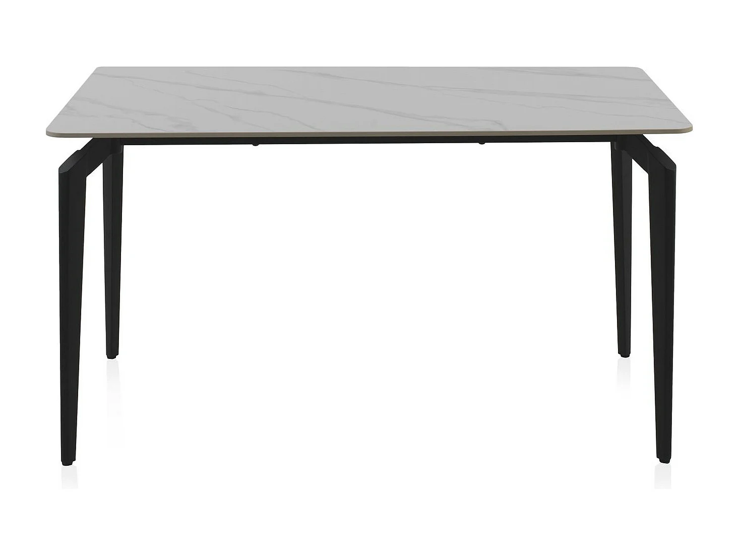 Weißer Keramiktisch mit schwarzen Metallbeinen 140x80