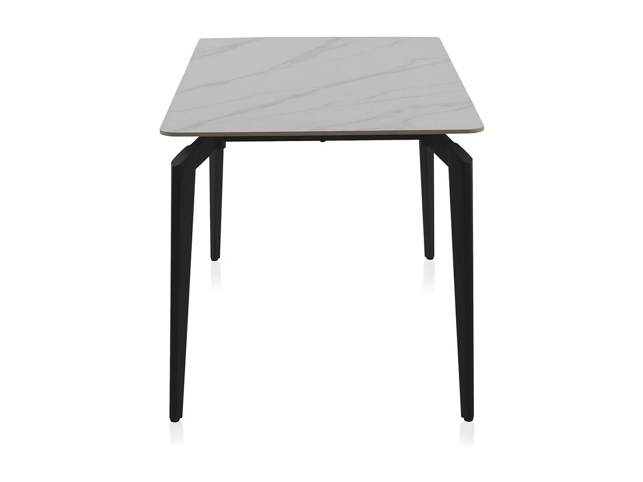 Weißer Keramiktisch mit schwarzen Metallbeinen 140x80