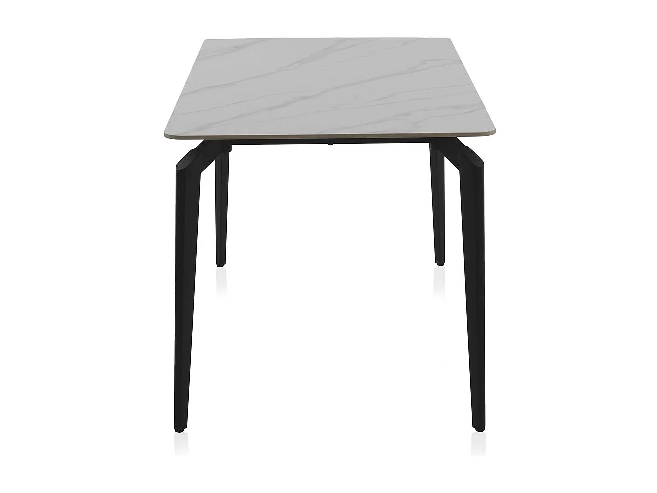 Weißer Keramiktisch mit schwarzen Metallbeinen 140x80