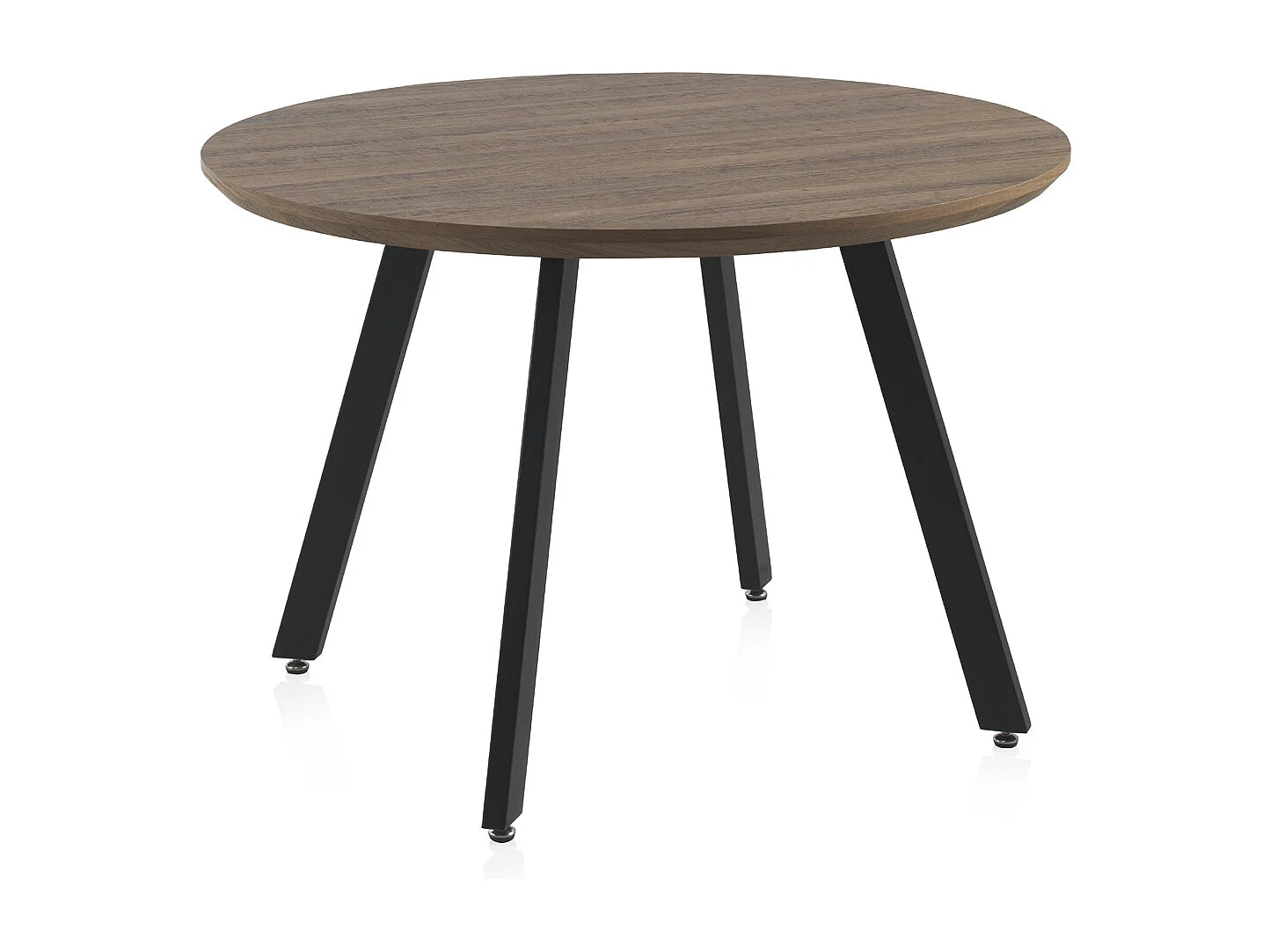 Table en mélamine effet chêne avec pieds métalliques 110 cm de diamètre