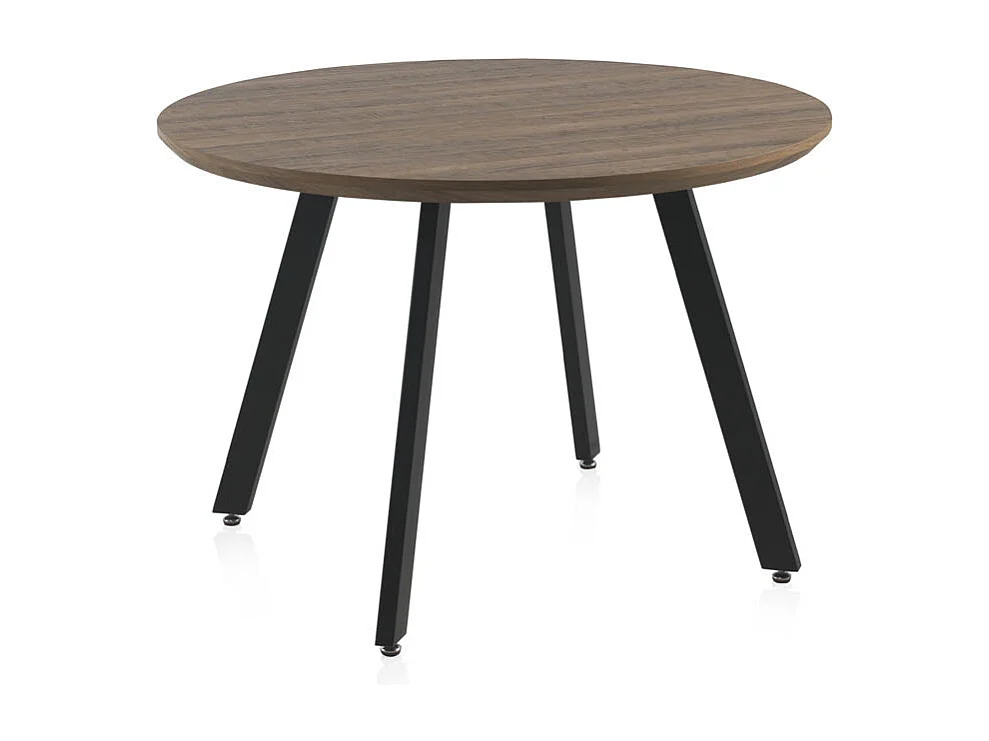 Table en mélamine effet chêne avec pieds métalliques 110 cm de diamètre