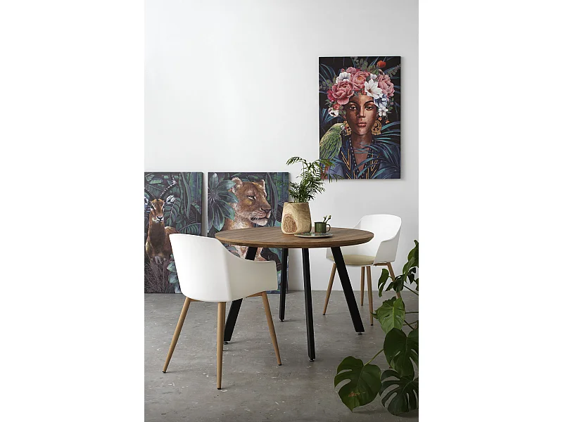 Mesa de melamina com efeito de madeira de carvalho com pés de metal 110 diâmetro