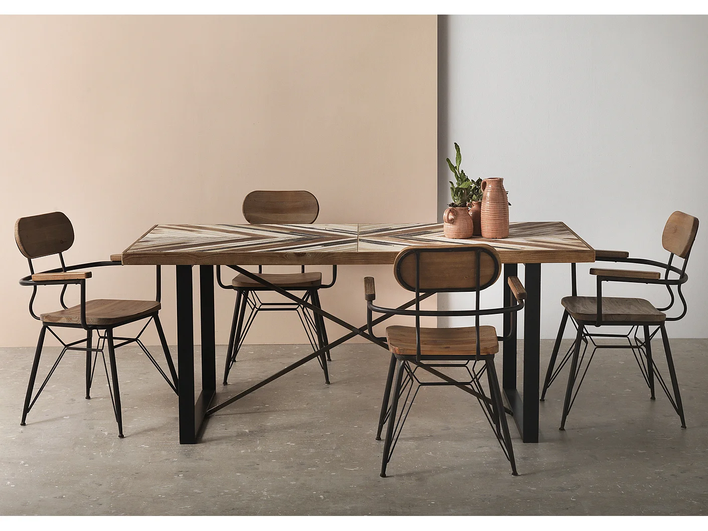 Mesa de painel de fibras de média densidade com folheado de abeto e pernas de metal 180x90