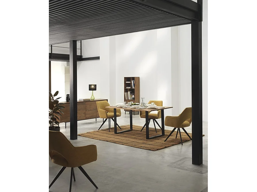 Table en bois massif d'acacia 160x90 avec pieds métalliques noirs