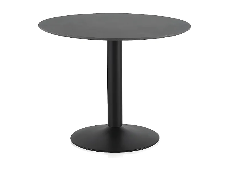 Mesa de melamina color gris con pie central metálico negro 100 diámetro