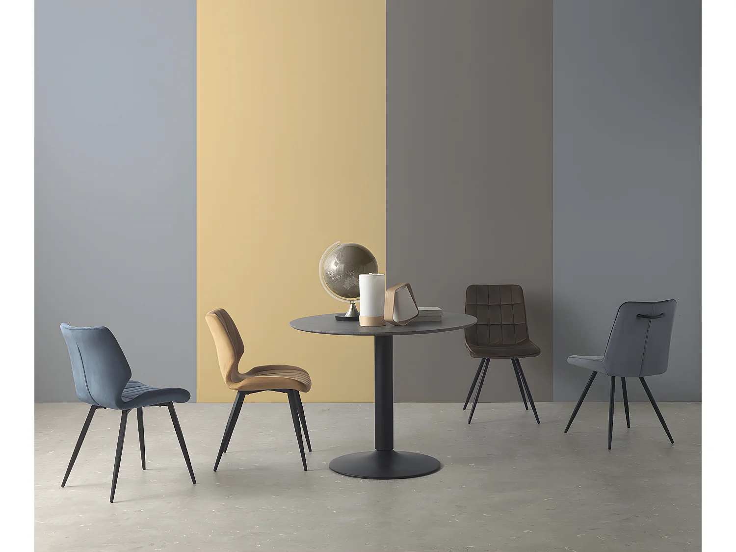 Tisch aus dunkelgrauem Melamin Durchmesser 100 cm