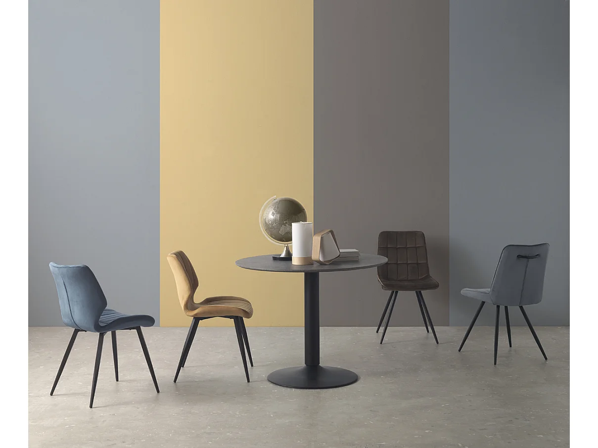 Mesa de melamina color gris con pie central metálico negro 100 diámetro