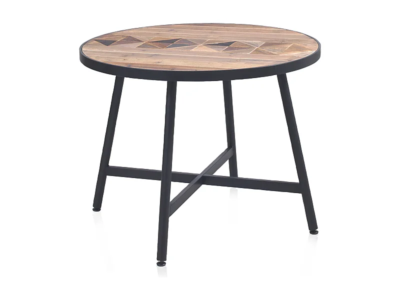 Table en bois recyclé 100 cm de diamètre avec pied en métal noir