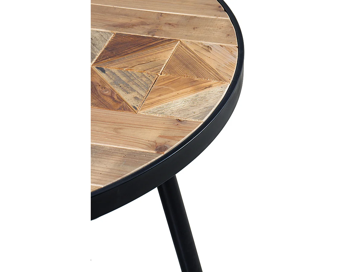 Tavolo in legno riciclato diametro 100 cm con piedi in metallo nero