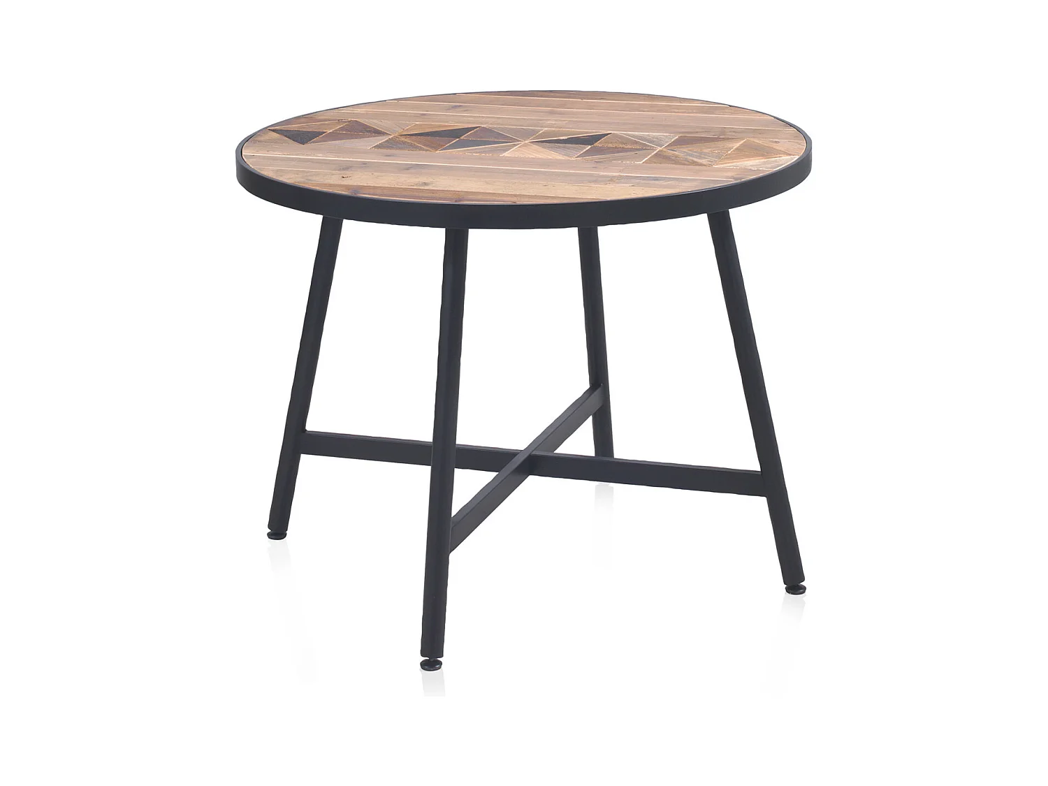 Table en bois recyclé 100 cm de diamètre avec pied en métal noir