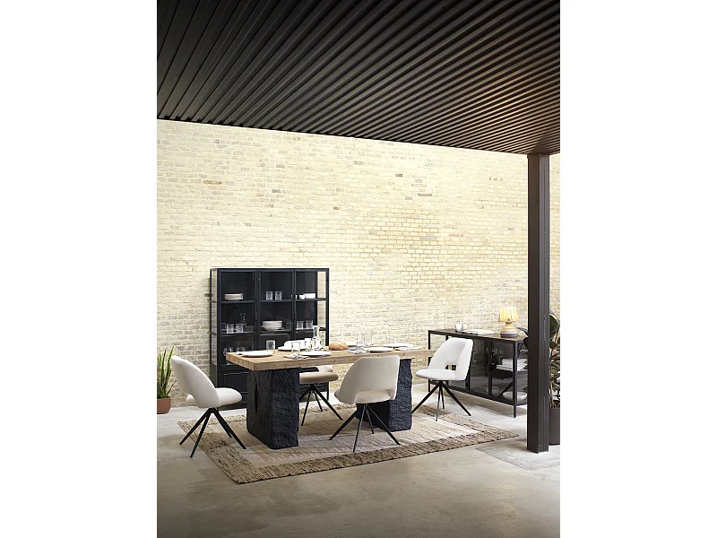 Table en fibres de densité moyenne plaquée en sapin et base en polyrésine 180x90