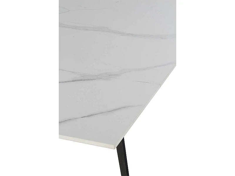 Table extensible en céramique blanche 180/260x95 avec pied en métal noir