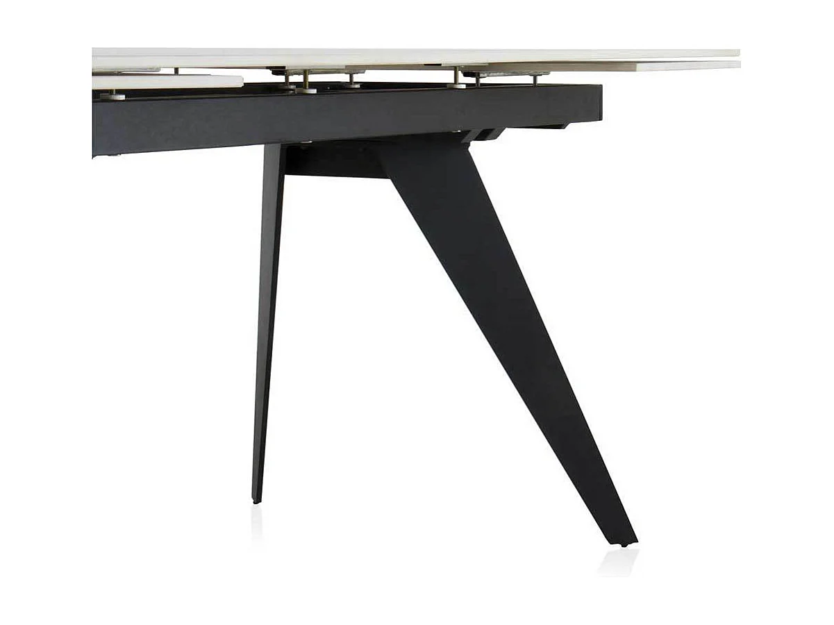 Table extensible en céramique blanche 180/260x95 avec pied en métal noir