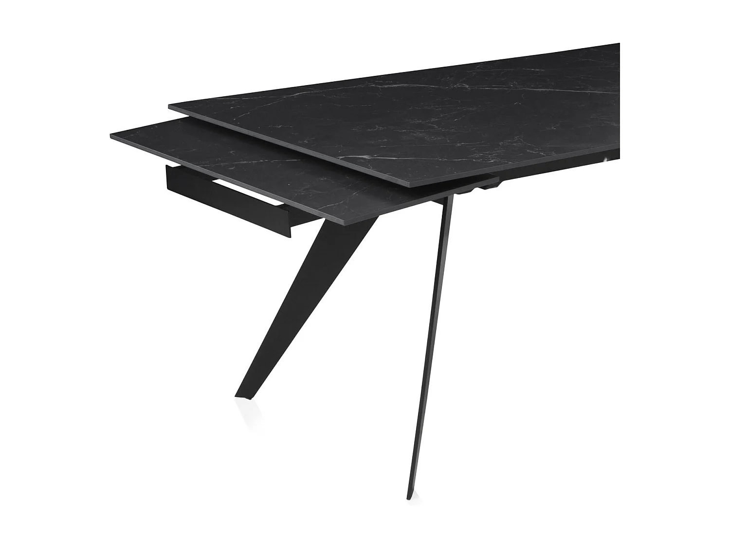 Schwarzer ausziehbarer Keramiktisch 180/260x95 mit schwarzen Metallbeinen