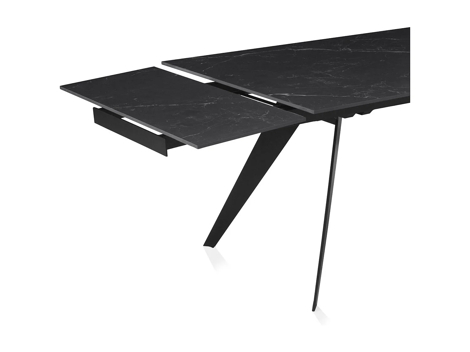 Schwarzer ausziehbarer Keramiktisch 180/260x95 mit schwarzen Metallbeinen