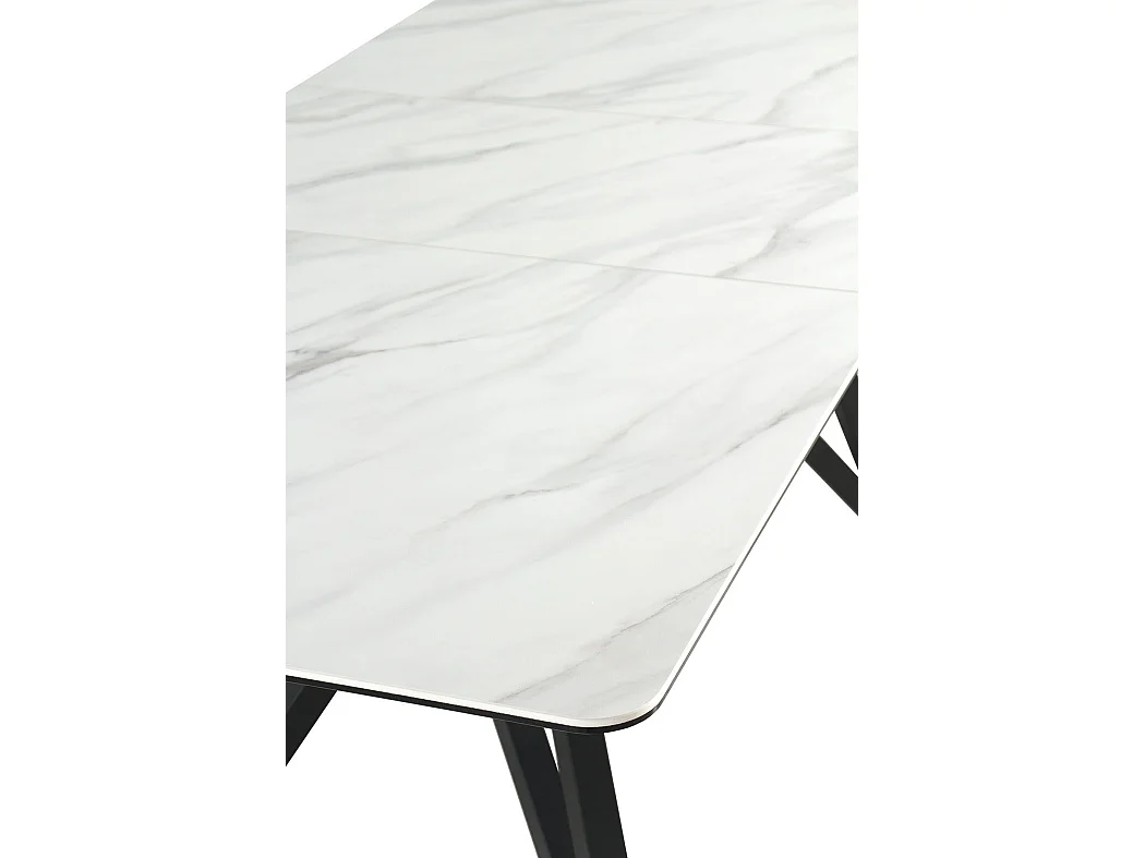 Table à rallonge en céramique blanche avec pieds métalliques 160/210x90