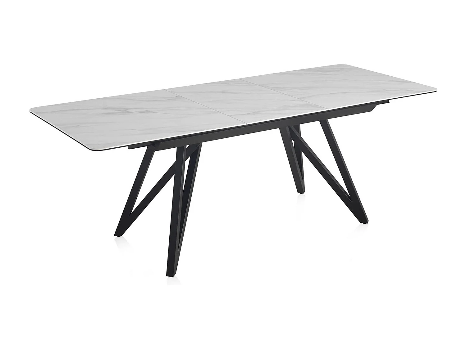 Table à rallonge en céramique blanche avec pieds métalliques 160/210x90