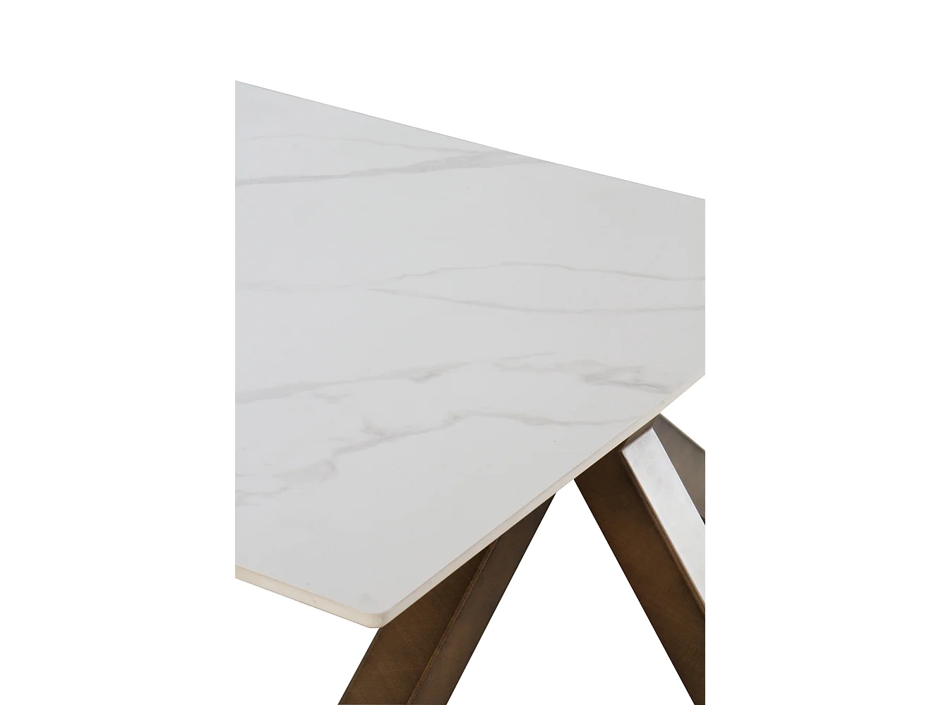 Mesa extensível de cerâmica branca 160/210x90 cm com base metálica cor de cobre