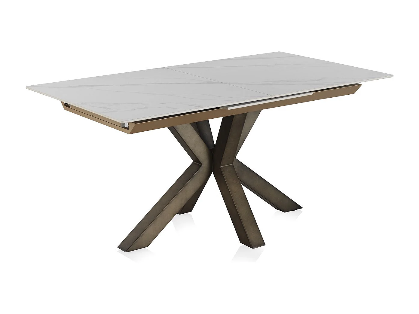 Table extensible en céramique blanche 160/210x90 avec pied en métal couleur cuivre